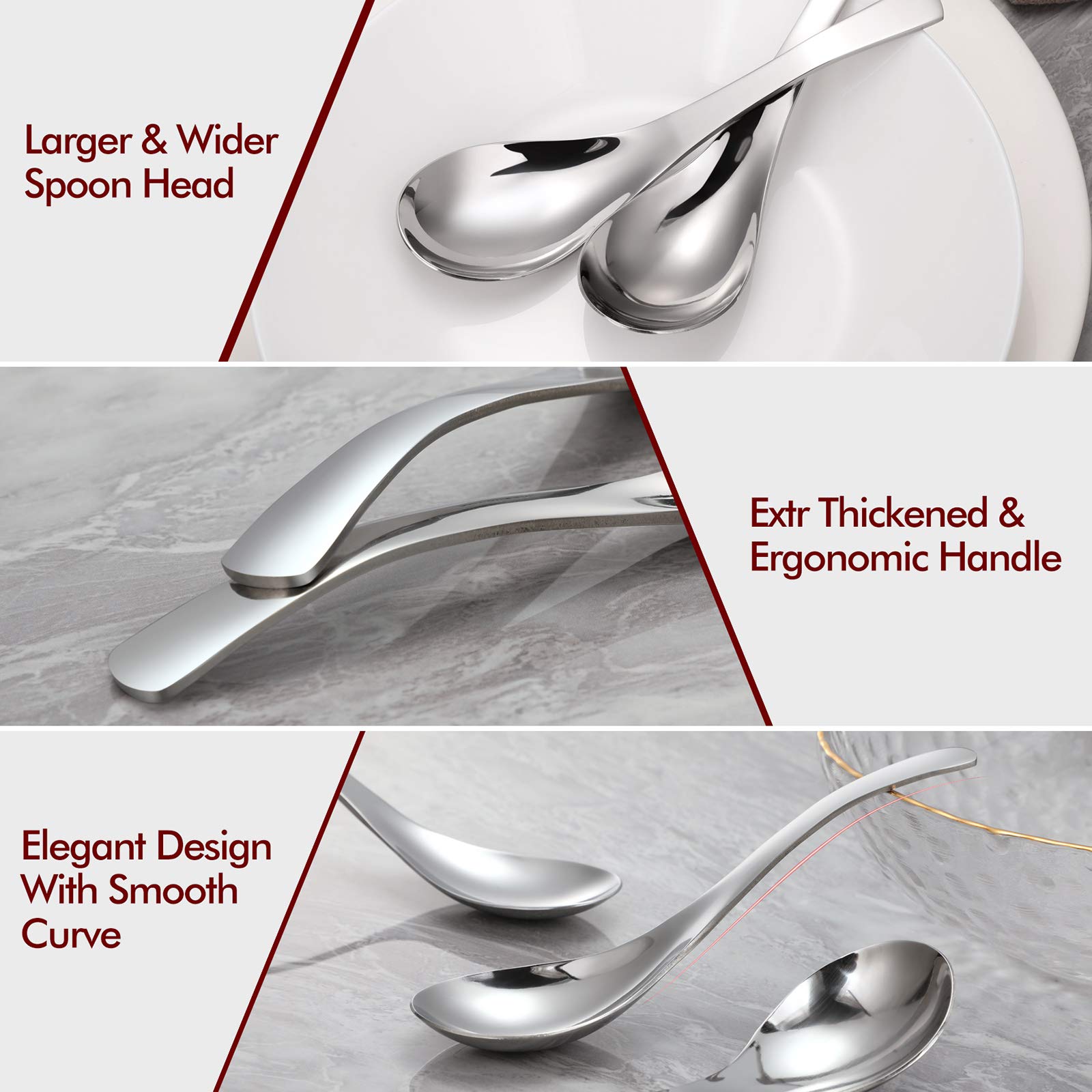 Hiware Thick Heavy-Weight Soup Spoons, High Grade Stainless Steel Soup Spoons, Table Spoons, Set Of 6